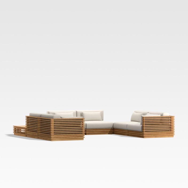Batten 8-Piece U-Shaped Teak Outdoor Sectional Sofa with Corner Coffees Table & Oat Cushions