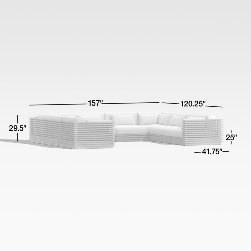 Batten 8-Piece U-Shaped Teak Outdoor Sectional Sofa with Oat Cushions