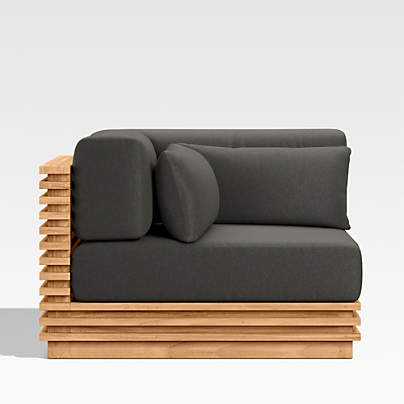 Batten Natural Teak Outdoor Corner Chair with Charcoal Cushions