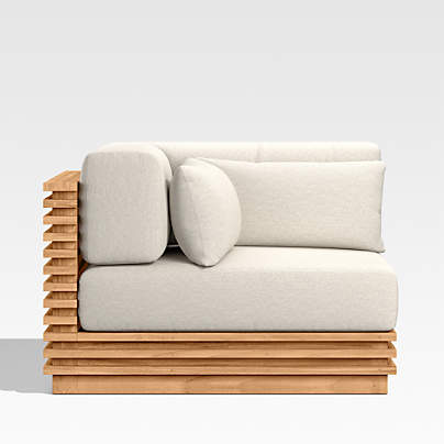 Batten Nautral Teak Outdoor Corner Chair with Oat Cushions