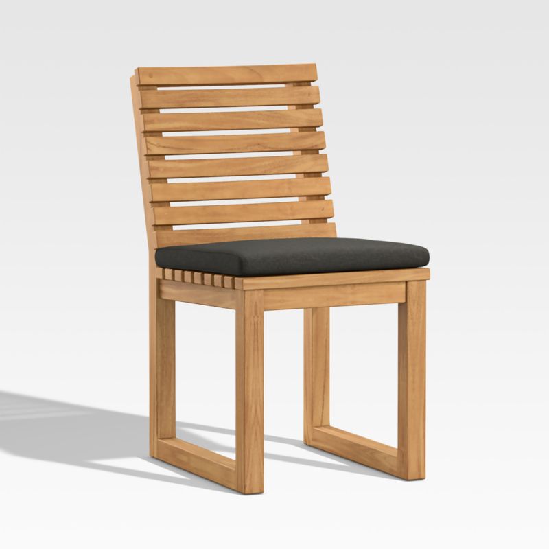 Batten Teak Dining Side Chair with Charcoal Cushions - image 6 of 9