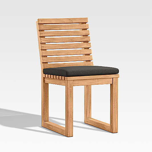 Batten Teak Dining Side Chair with Charcoal Cushions