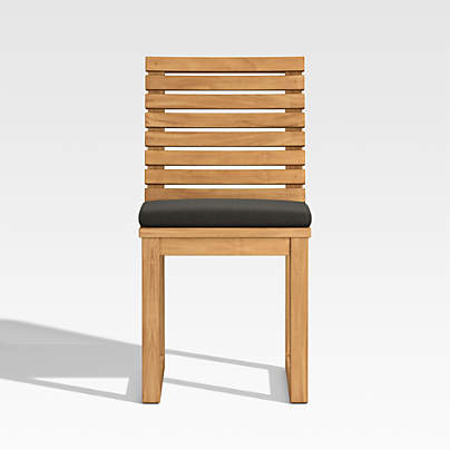 Batten Teak Dining Side Chair with Charcoal Cushions