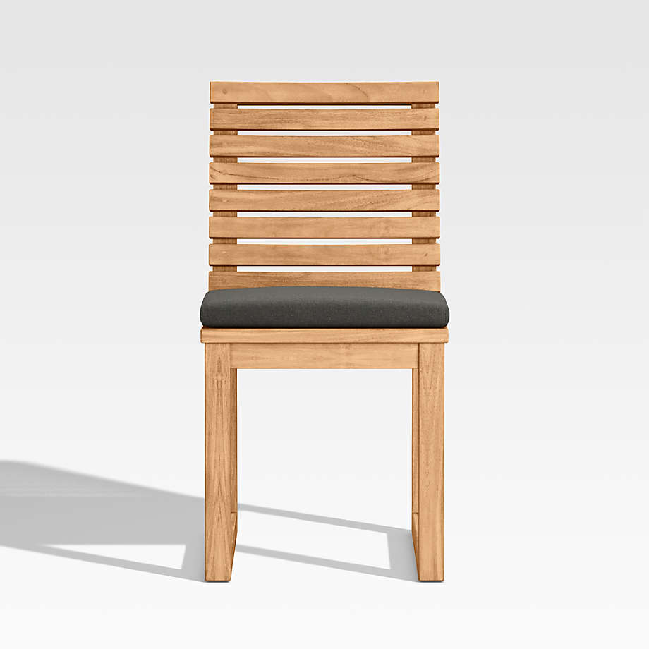 Batten Teak Dining Side Chair with Charcoal Cushions Crate & Barrel