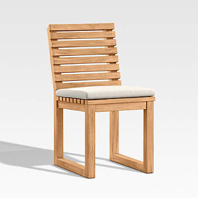 Batten Natural Teak Outdoor Dining Chair with Oat Cushions