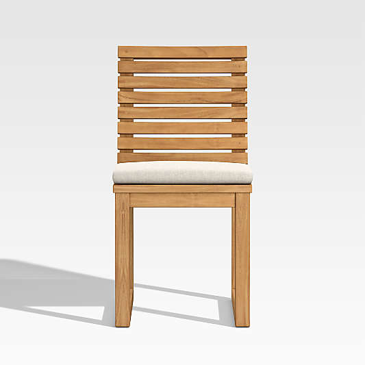 Batten Natural Teak Outdoor Dining Side Chair with Oat Cushions