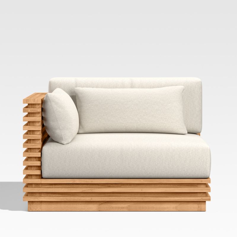 Batten Teak Outdoor Sectional Chair with Oat Cushions