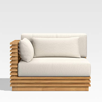 Batten Teak Outdoor Sectional Chair with Oat Cushions