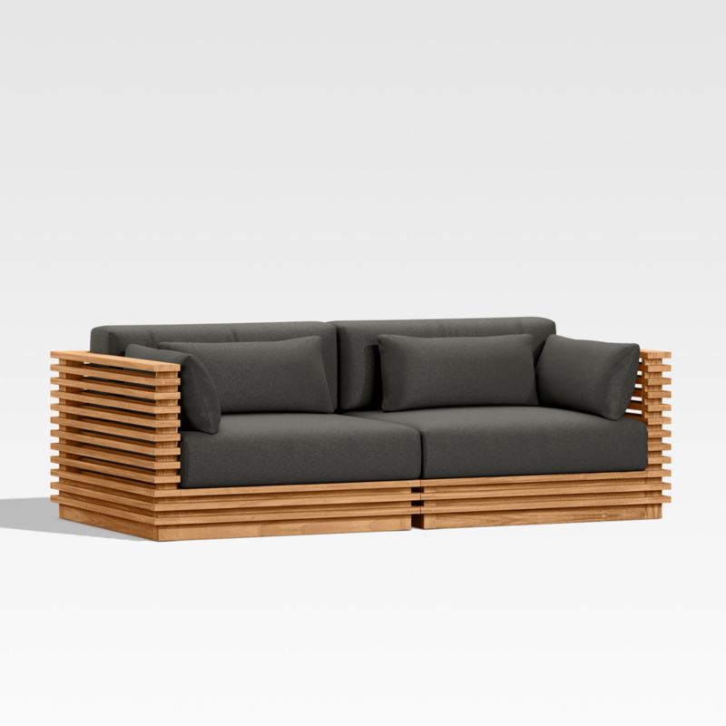 Batten 83" Teak Outdoor Loveseat with Charcoal Cushions - image 7 of 9