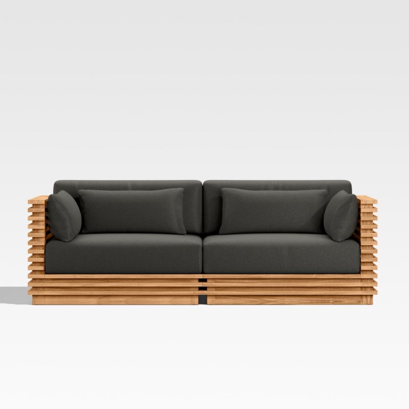 Batten 83" Teak Outdoor Loveseat with Charcoal Cushions - image 0 of 9