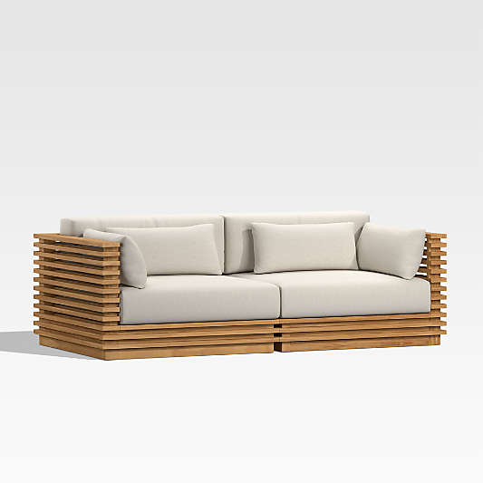 Batten 83" Teak Outdoor Loveseat with Oat Cushions