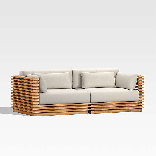 Batten Teak Outdoor Sofa with Oat Cushions