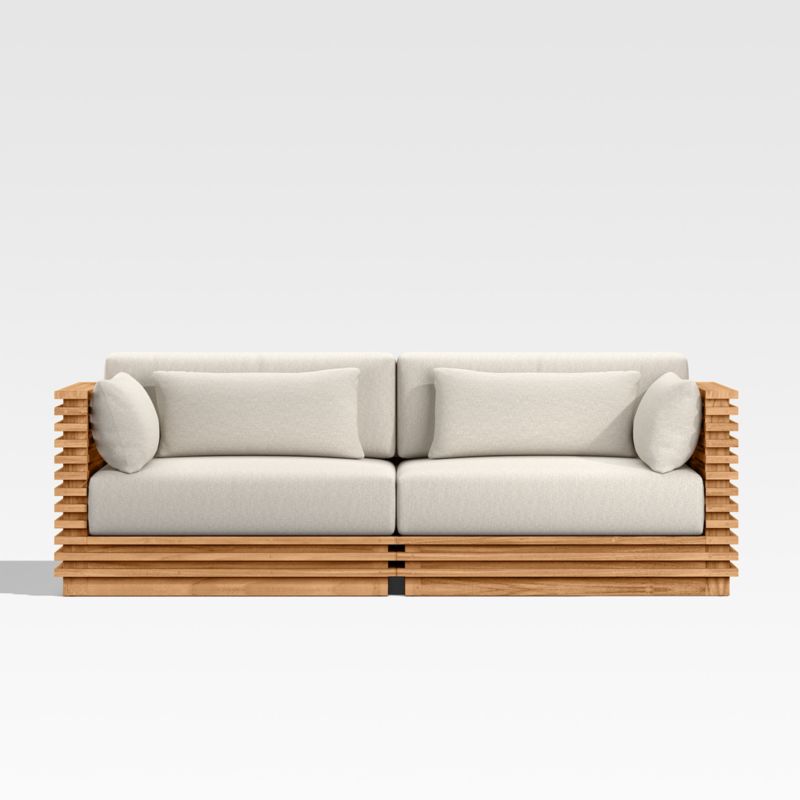 Batten 83" Teak Outdoor Loveseat with Oat Cushions