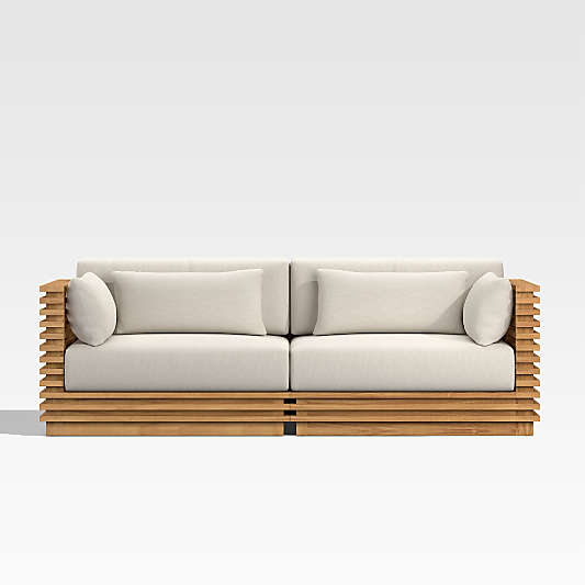 Batten Natural Teak Outdoor Sofa with Oat Cushions (83" - 120")