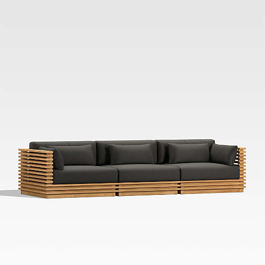 Batten 120" Teak Outdoor Sofa with Charcoal Cushions