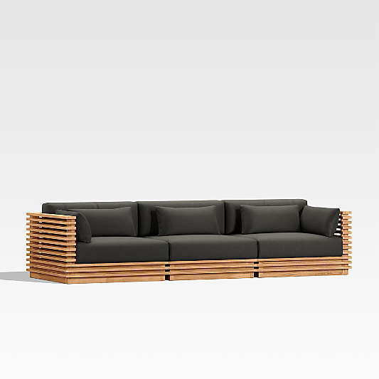 Batten 120" Teak Outdoor Sofa with Charcoal Cushions