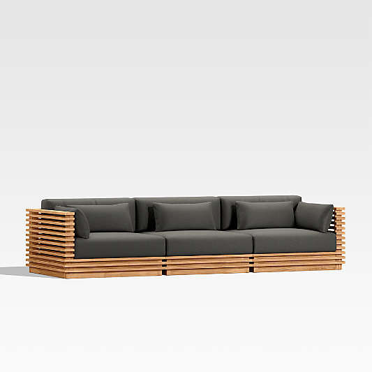 Batten 120" Teak Outdoor Sofa with Charcoal Cushions