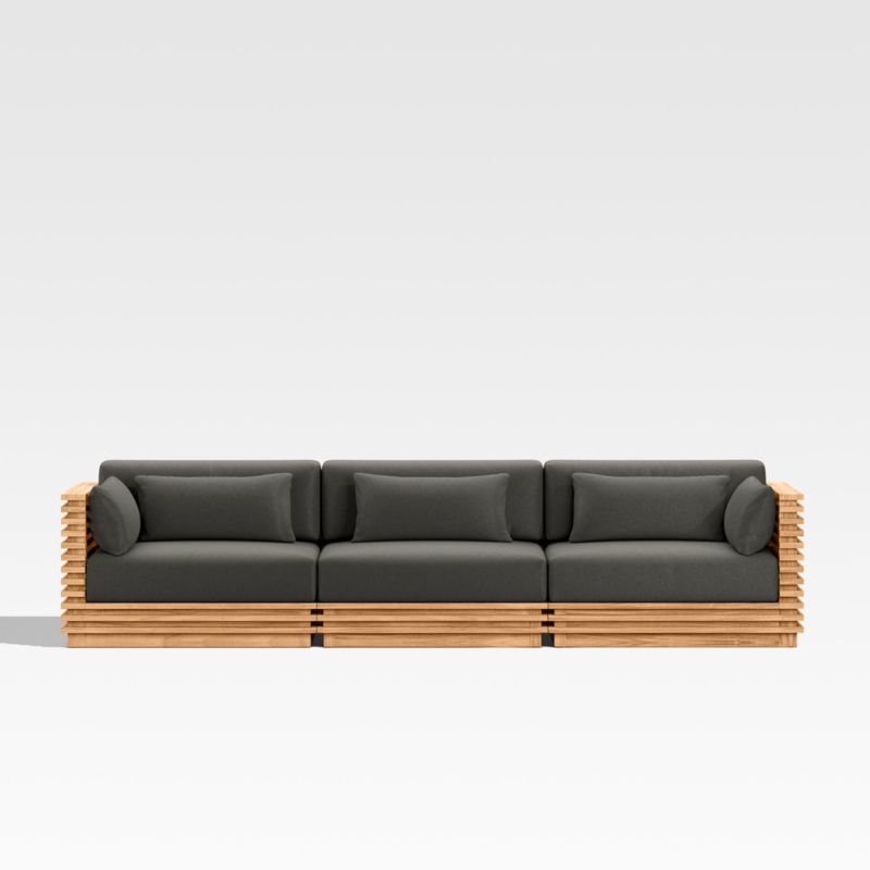 Batten 120" Teak Outdoor Sofa with Charcoal Cushions - image 0 of 9