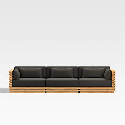 Batten 120" Teak Outdoor Sofa with Charcoal Cushions