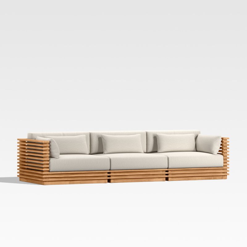 Batten 120" Teak Outdoor Sofa with Oat Cushions