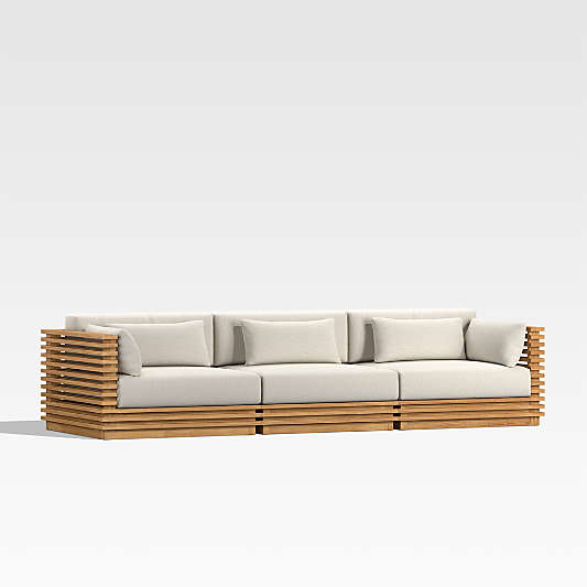 Batten 120" Teak Outdoor Sofa with Oat Cushions