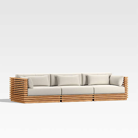 Batten 120" Teak Outdoor Sofa with Oat Cushions