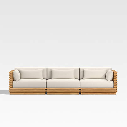 Batten 120" Teak Outdoor Sofa with Oat Cushions