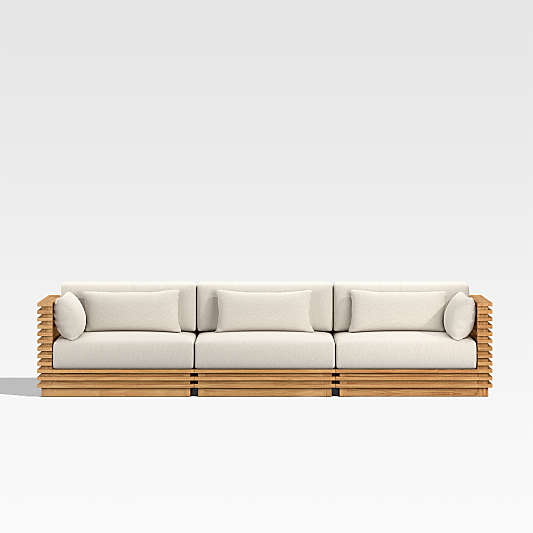 Batten 120" Natural Teak Outdoor Sofa with Oat Cushions