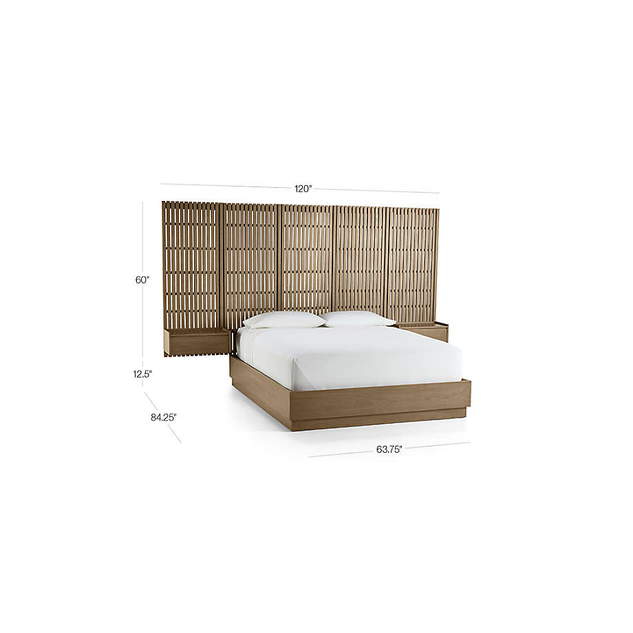 View Batten Brown Oak Bed Base with Panels and Nightstands - image 2 of 6