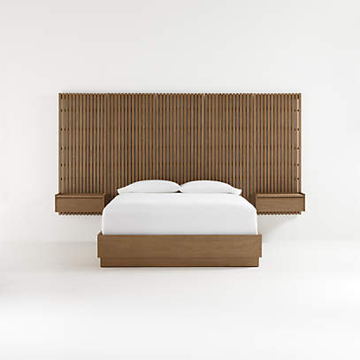 Batten Bed Base With Panels And, Floating Headboard With Nightstands And Lights