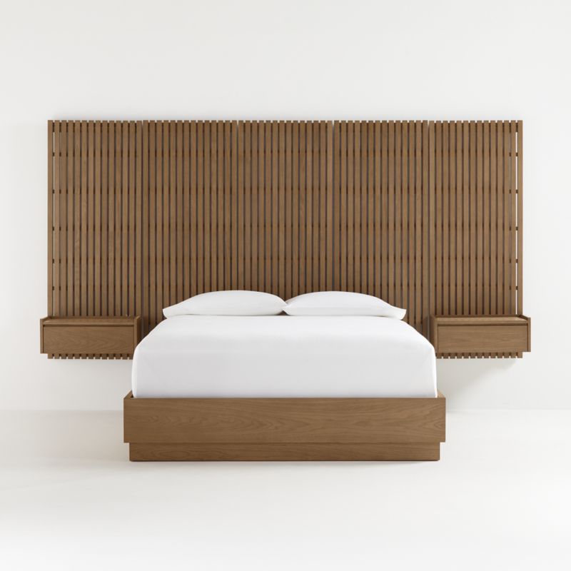 Viewing product image Batten Brown Oak Queen Plinth-Base Bed, Panels and Nightstands - image 1 of 8