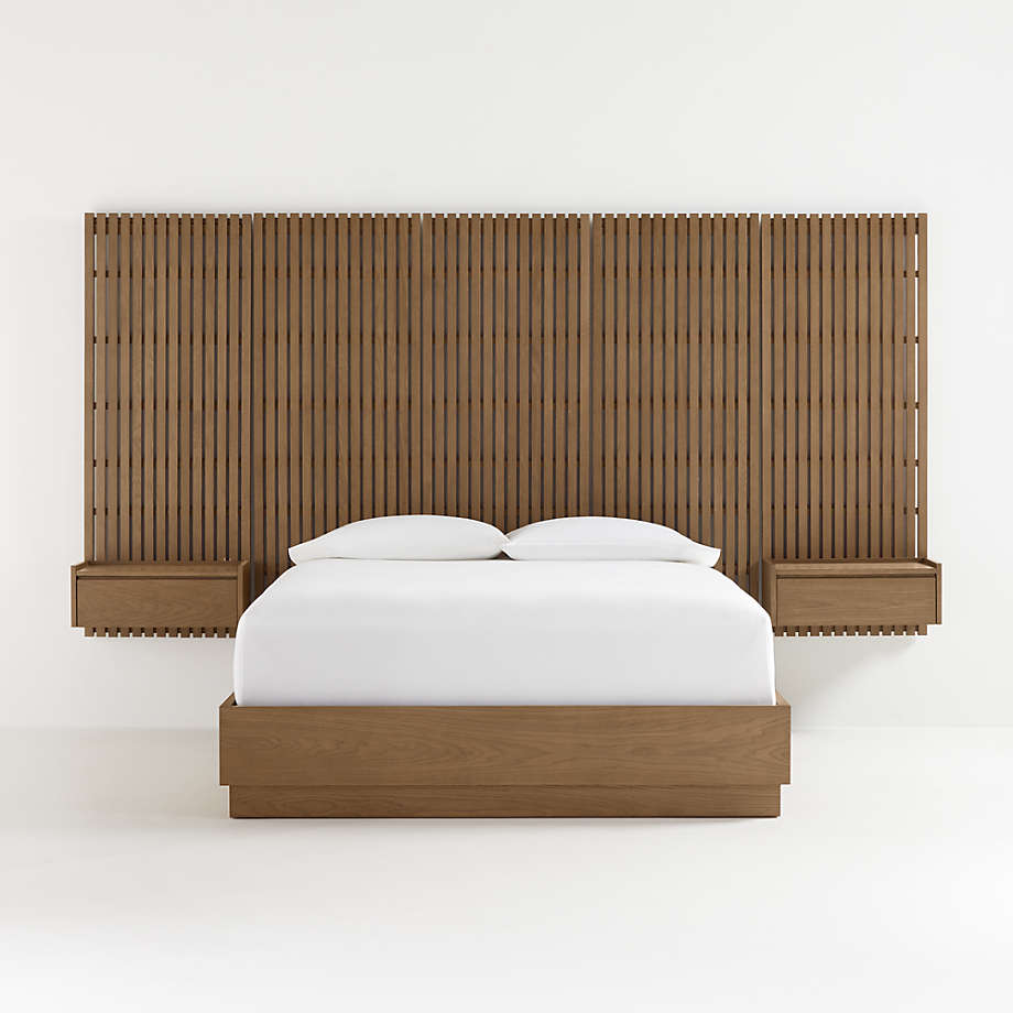 Batten Brown Oak Queen PlinthBase Bed, Panels and Nightstands