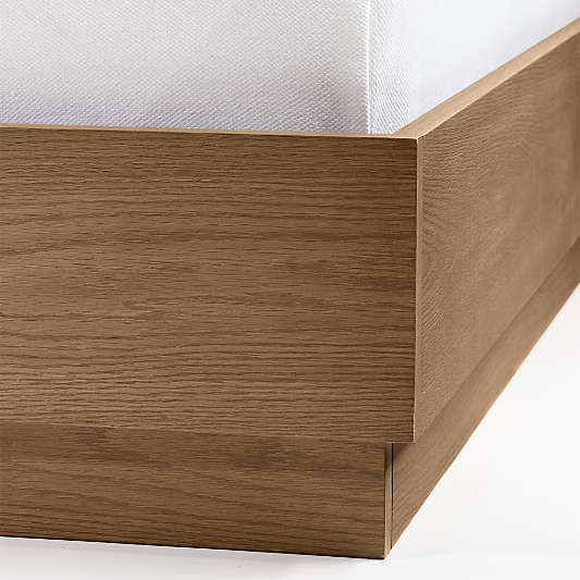 Batten Brown Oak Queen Plinth-Base Bed