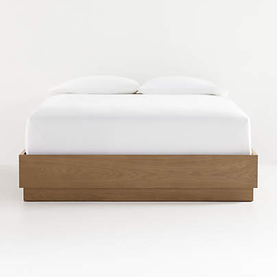 Batten Brown Oak Queen Plinth-Base Bed