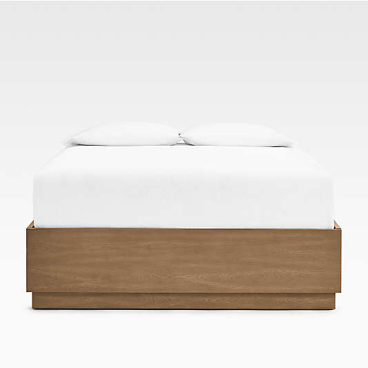 Batten Brown Oak Queen Plinth-Base Storage Bed