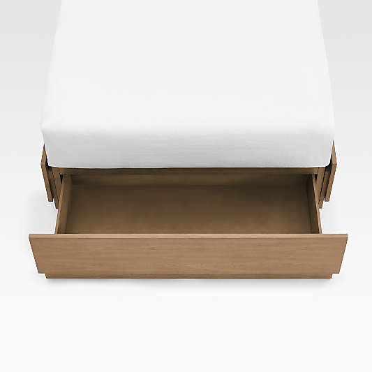 Meraux 56" Ivory Upholstered Queen Headboard with Batten Brown Oak Storage Bed Base