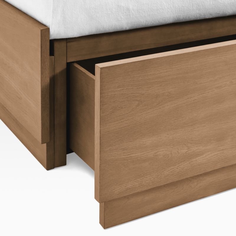 Lafayette 48" Mist Grey Upholstered Queen Headboard with Batten Brown Oak Storage Bed Base - image 5 of 7