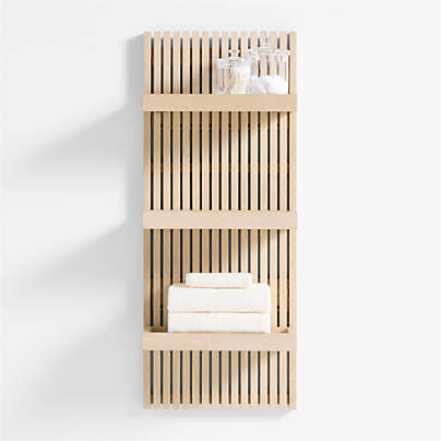 Batten 39" White Oak Wood Bath Wall Panel with 3 Bath Wall Shelves