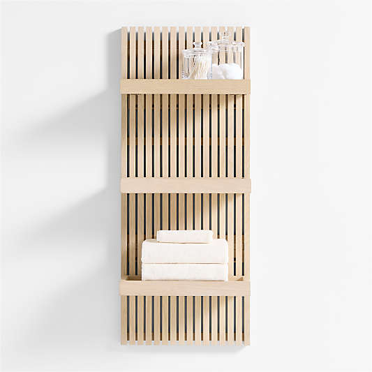 Batten 39" White Oak Wood Bath Wall Panel with 3 Bath Wall Shelves