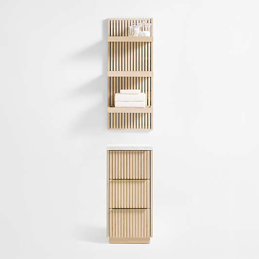 Batten 39" White Oak Wood Bath Wall Panel with 3 Bath Wall Shelves