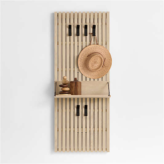 Batten 60" White Oak Panel with Reversible Shelf and Hooks