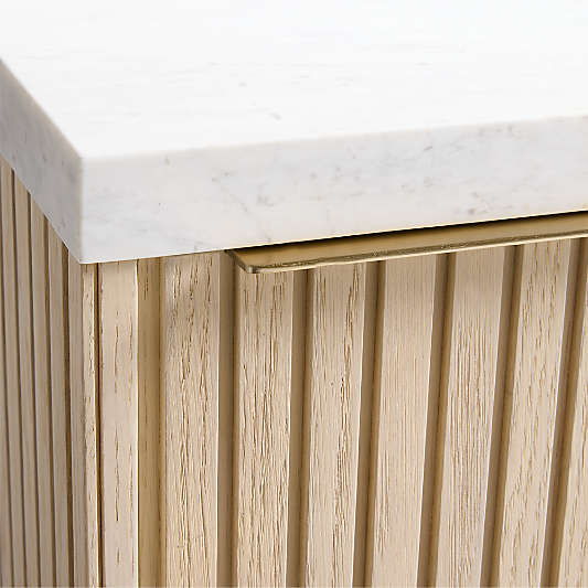 Batten 16" White Oak Wood and Marble Bath Storage Tower and Panel Set with Shelf and Towel Bar