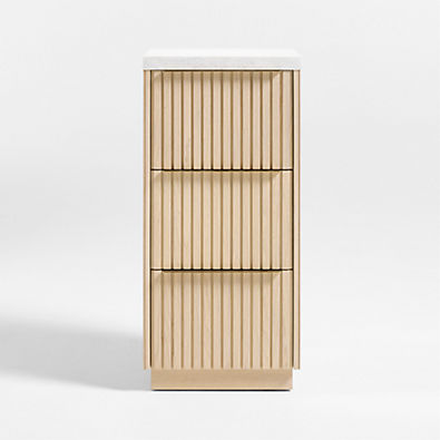 View Batten 16" White Oak Wood and Marble Bath Storage Tower with 3 Drawers details