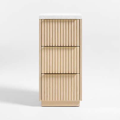 Batten 16" White Oak Wood and Marble Bath Storage Tower with 3 Drawers