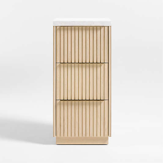 Batten 16" White Oak Wood and Marble Bath Storage Tower with 3 Drawers