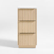 Batten White Oak Wood and Marble Bath Storage Tower with 3 Drawers