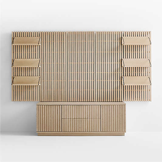 Batten White Oak Media Console with Wall Storage (6 - 9 Shelves)