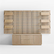 Batten White Oak Storage Media Console Set with 5 Panels and 6 Reversible Shelves