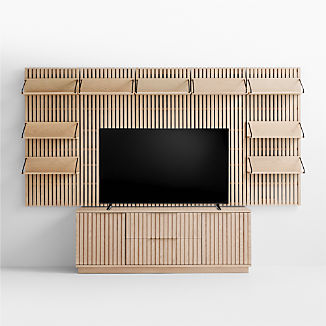 Annie 72" Whitewash Wood Storage Media Credenza with 2 Whitewash Storage Bookcses by Leanne Ford