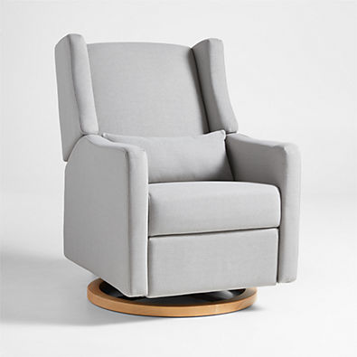 View Babyletto Kiwi Grey Nursery Power Glider Recliner Chair with Natural Wood Base details